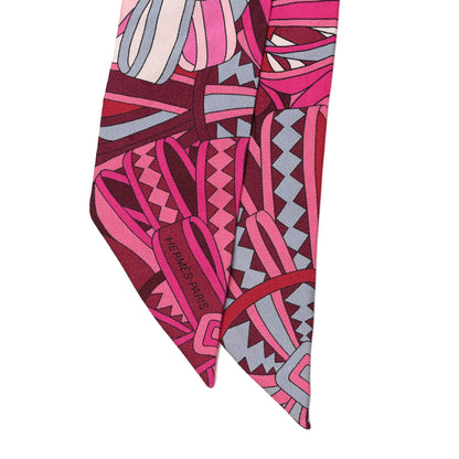 Hermes Silk Les Flots du Cheval Twilly Fuchsia Grenat Gris 3 of 4