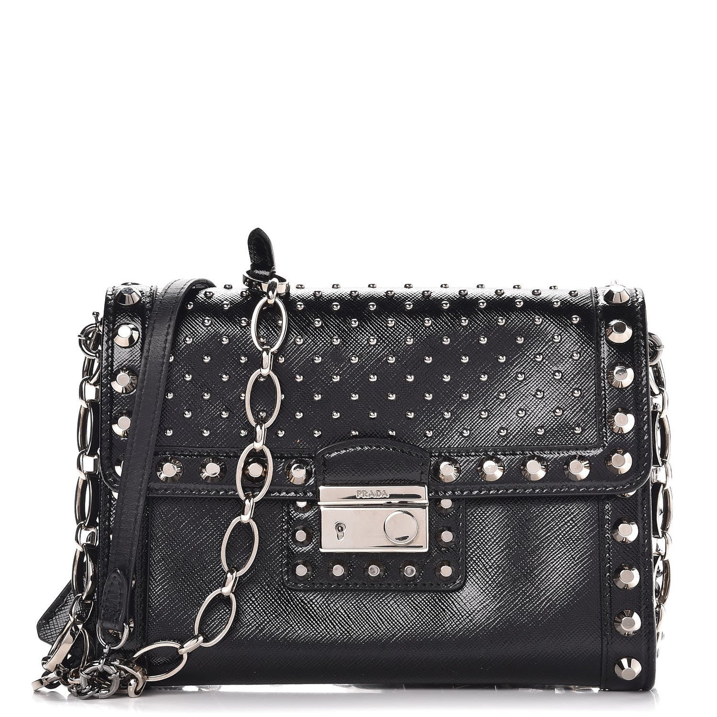 Saffiano Vernice Studded Crossbody Bag Black