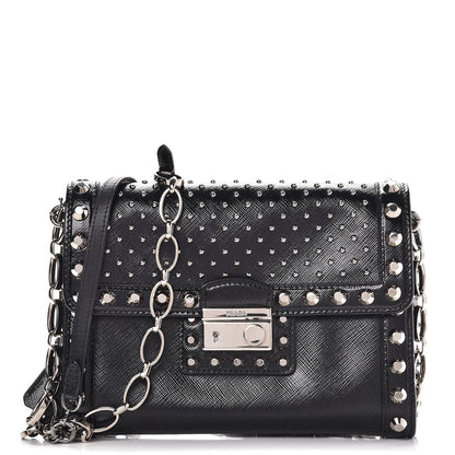 Prada Saffiano Vernice Studded Crossbody Bag Black 1 of 8