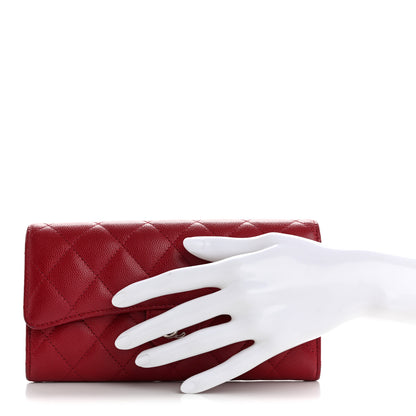 Chanel Caviar Quilted Large Gusset Flap Wallet Red 2 of 14