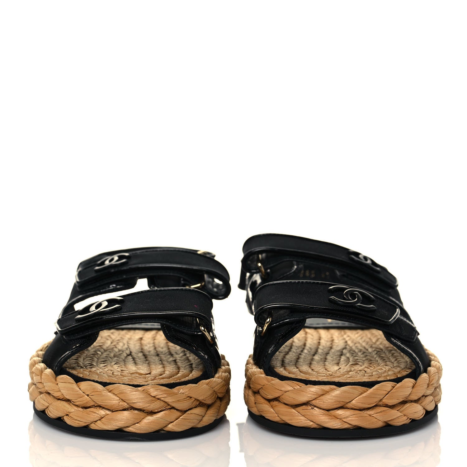 Chanel Mesh Patent Calfskin Velcro Dad Sandals 41 Black 2 of 9