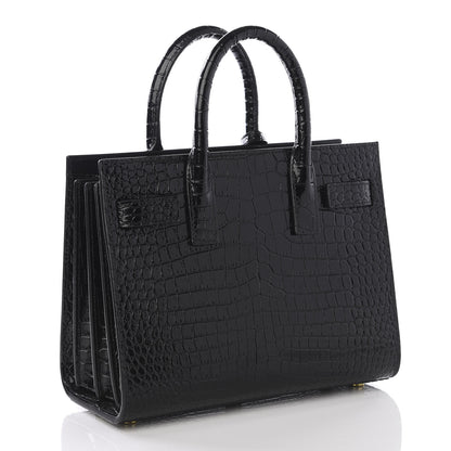 Saint Laurent Calfskin Crocodile Embossed Nano Sac De Jour Black 2 of 10