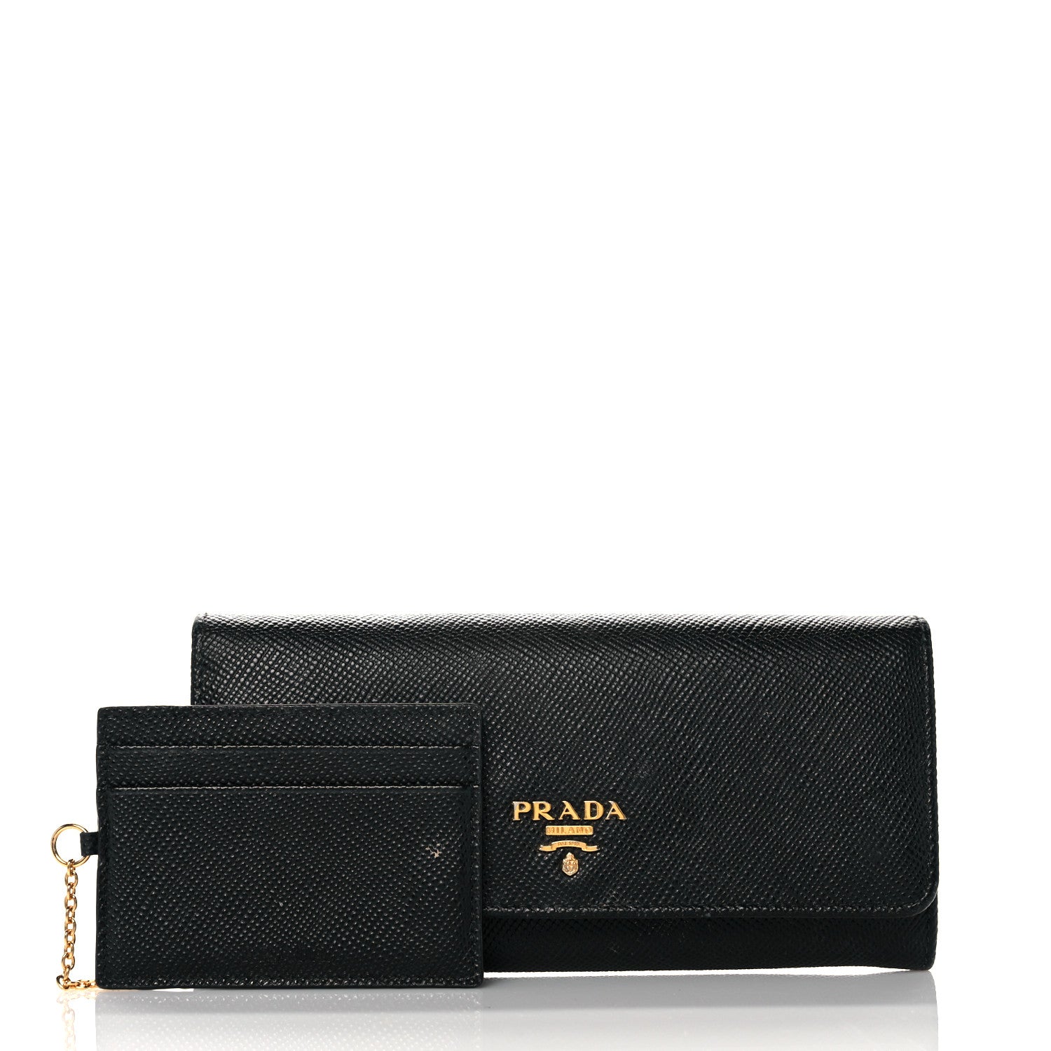 Prada Saffiano Metal Continental Flap Wallet Black 1 of 19