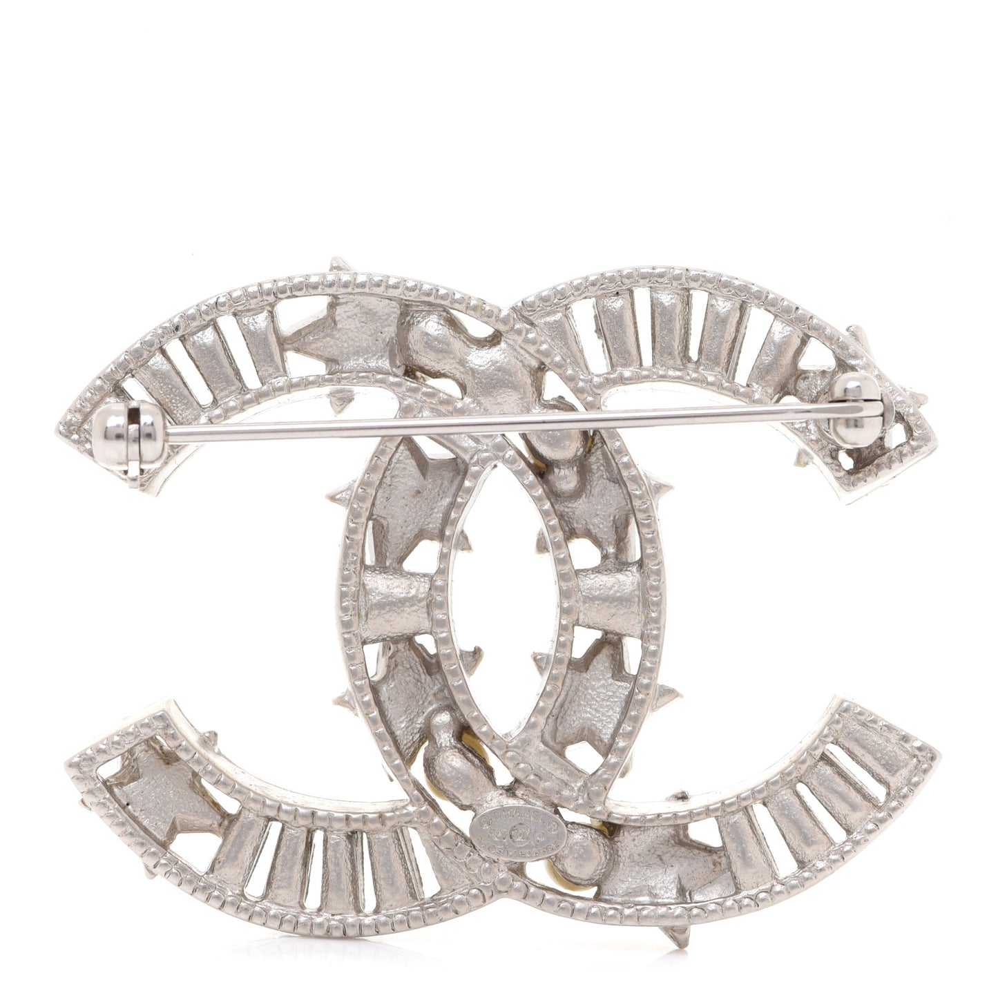 Crystal Pearl CC Star Coco Flapper Brooch Silver