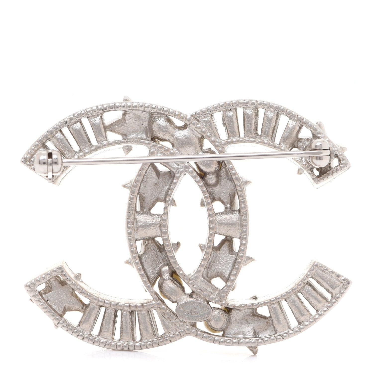 Chanel Crystal Pearl CC Star Coco Flapper Brooch Silver 3 of 5