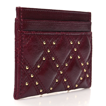 Chanel Glazed Calfskin Studded Quilted Card Holder Burgundy 3 of 10