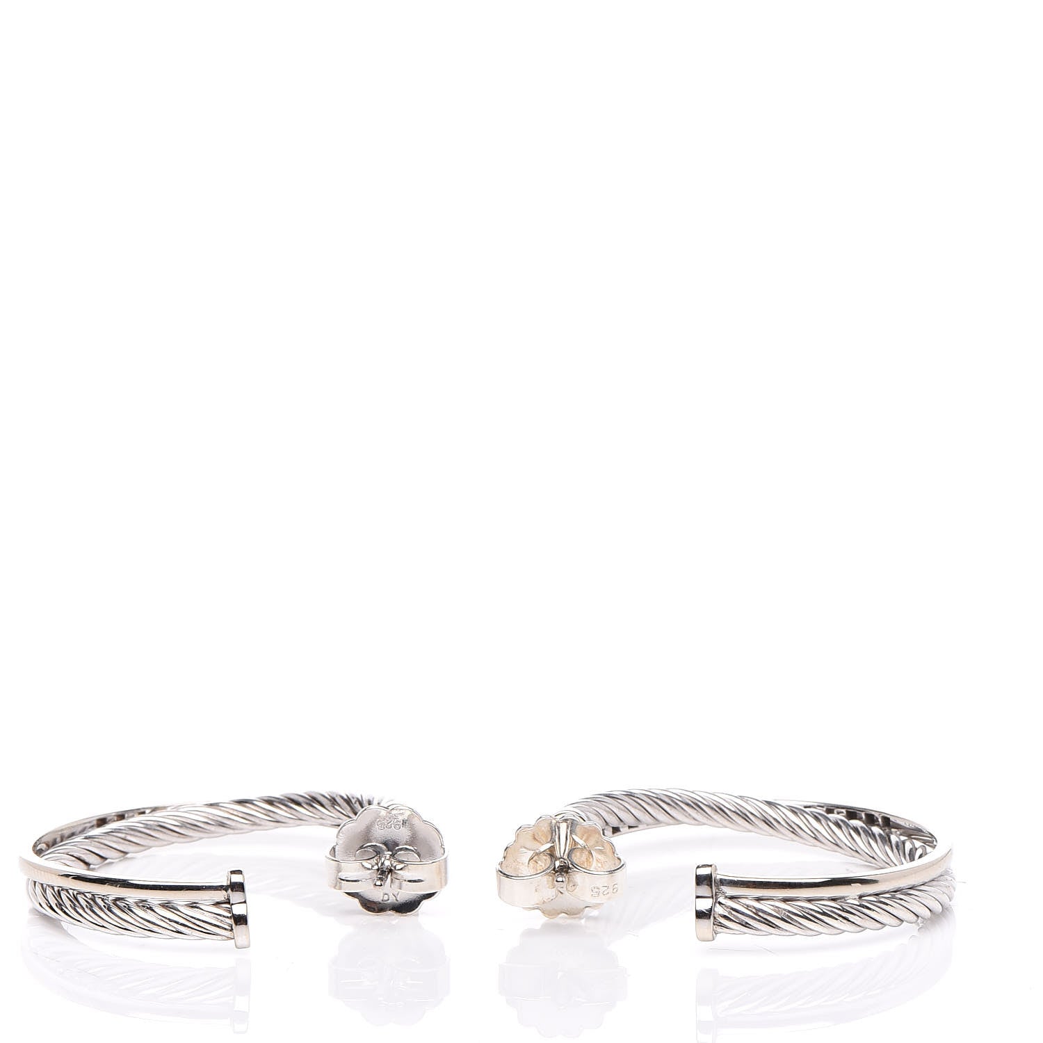 David Yurman Sterling Silver 14K White Gold Diamond Medium Crossover Hoop Earrings 3 of 5