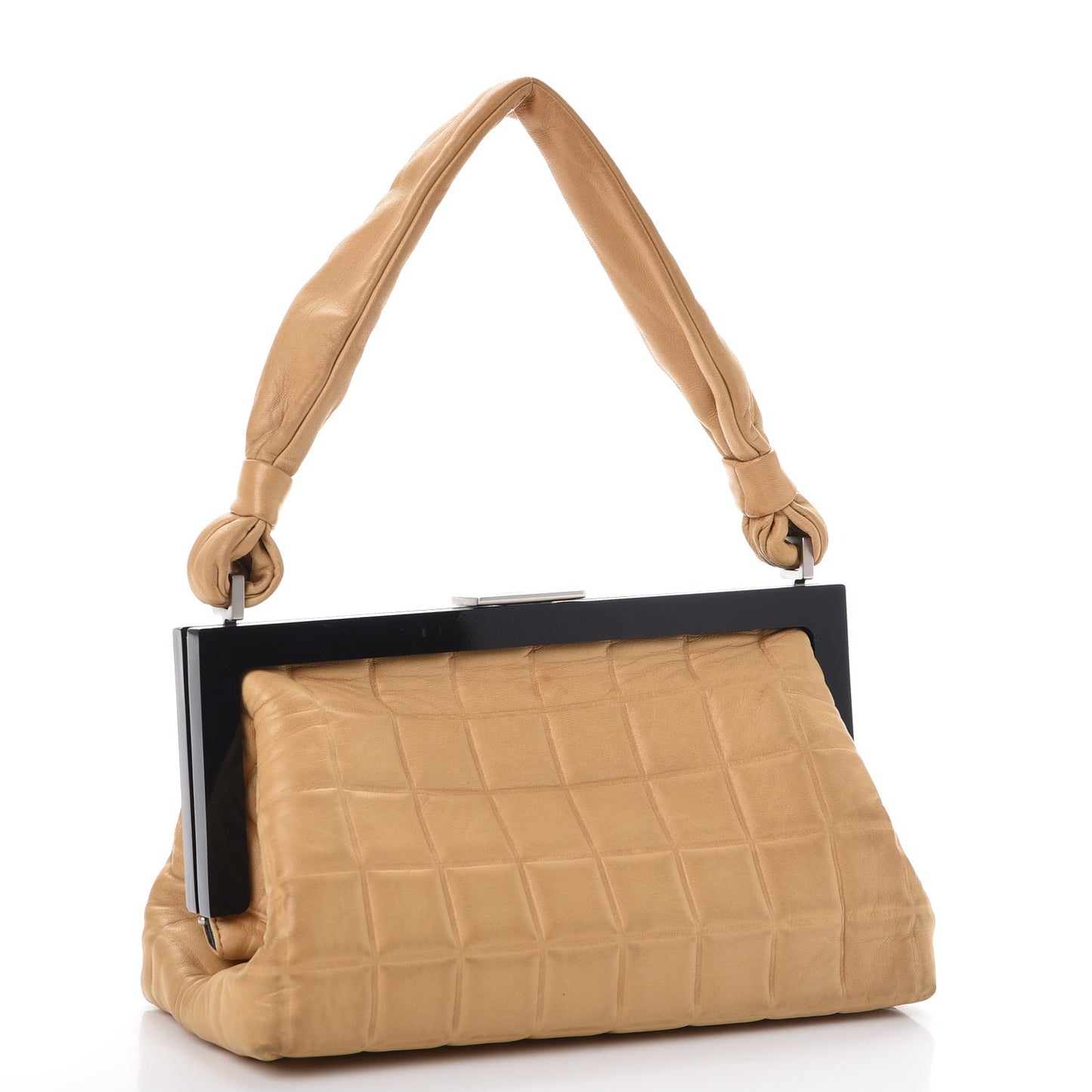 Lambskin Chocolate Bar Quilted Frame Bag Beige Black