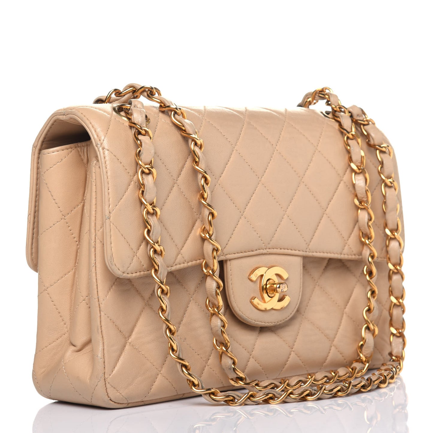 Lambskin Quilted Medium Double Sided Flap Beige
