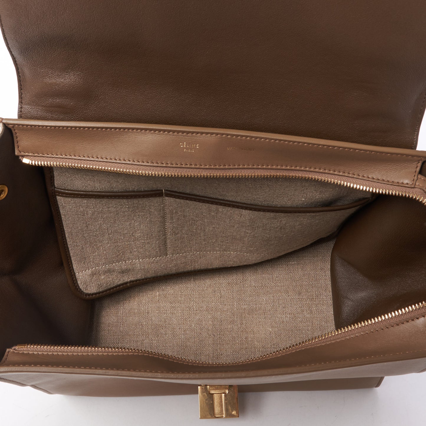 Smooth Calfskin Linen Medium Tri-Color Trapeze Taupe