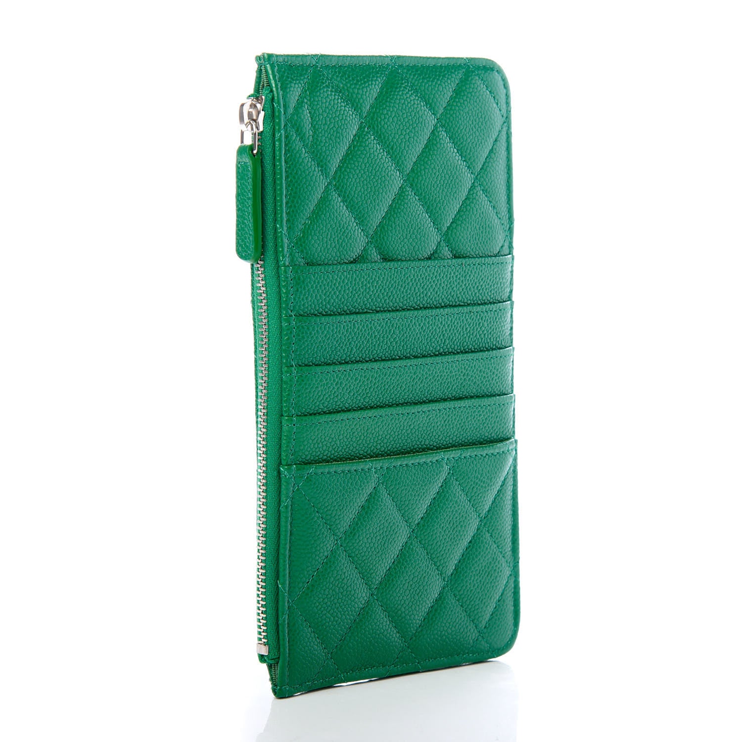 Chanel Caviar Quilted Classic Flat Wallet Pouch Green 3 of 7