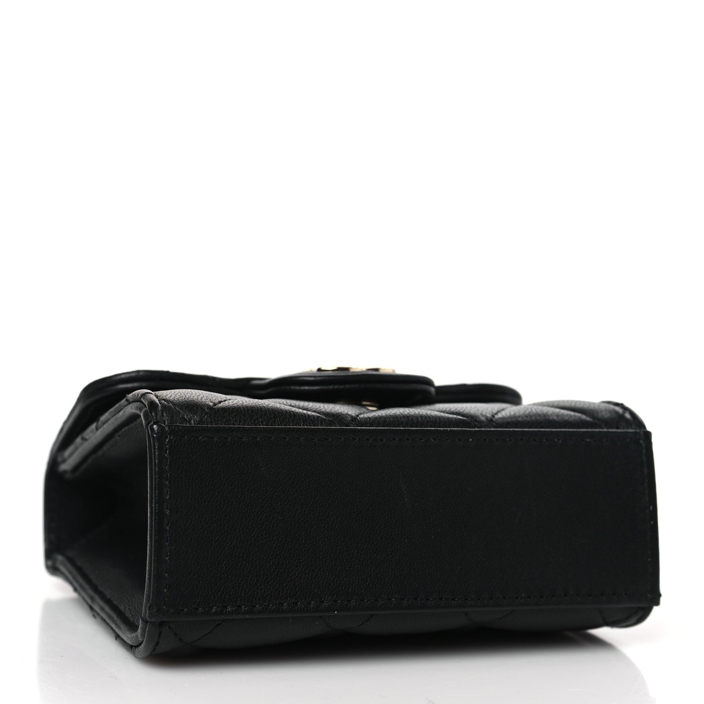 Lambskin Quilted Top Handle Flap Clutch With Chain Black