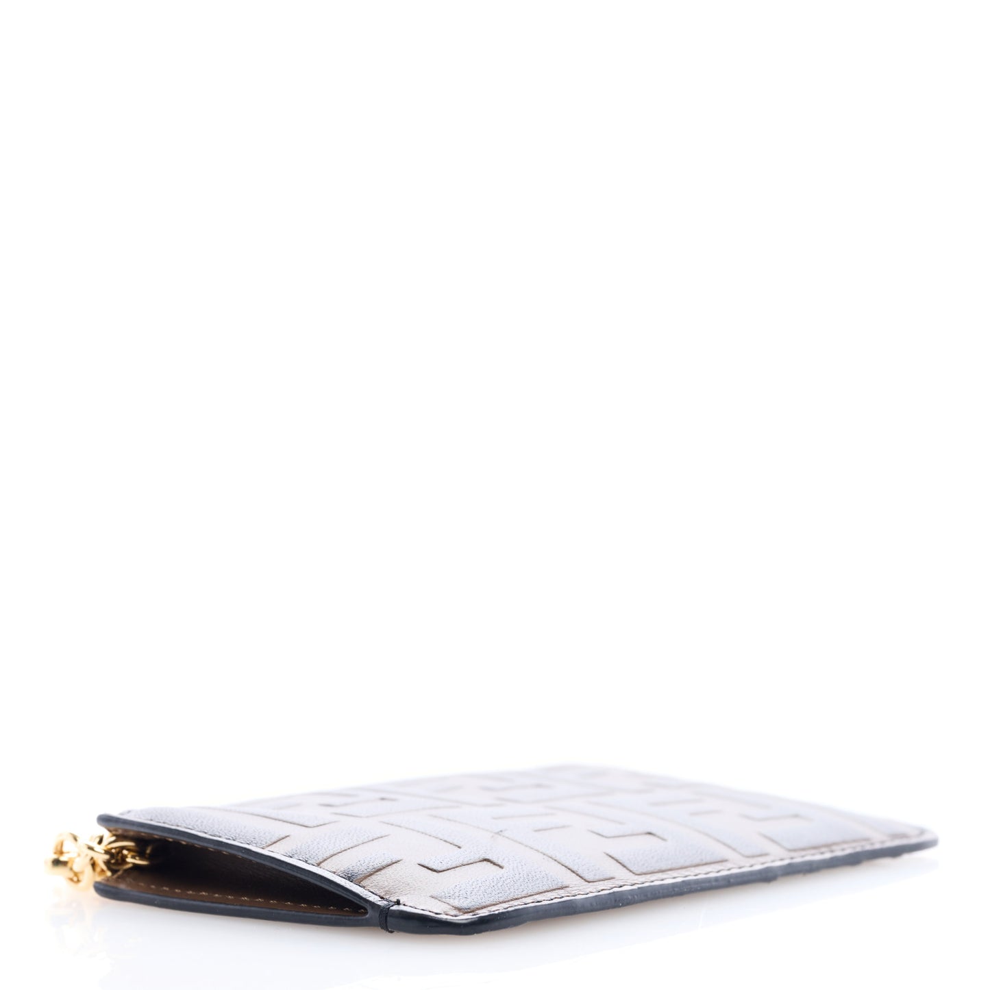 Vitello Soft F is Fendi Bi-Color FF 1974 Embossed Key Case Pouch Maya Black
