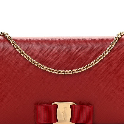 Salvatore Ferragamo Hammered Calfskin Vara Bow Chain Wallet Red 7 of 10