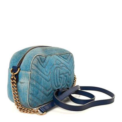 Gucci Denim Matelasse Small Pearly GG Marmont Chain Shoulder Bag Blue 3 of 11