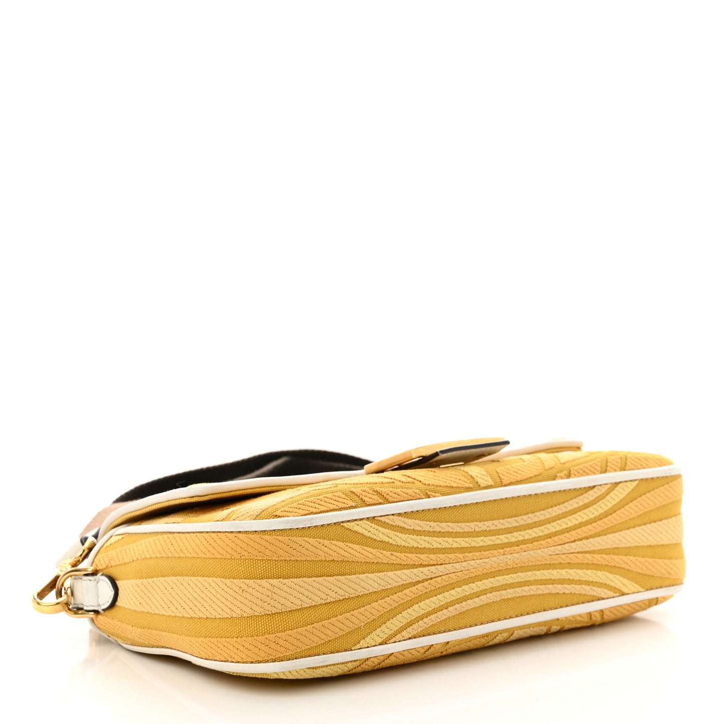 X SARA COLEMAN Canvas Vitello King Seta FF Fish Eye Embroidered Baguette Mostarda White Ice