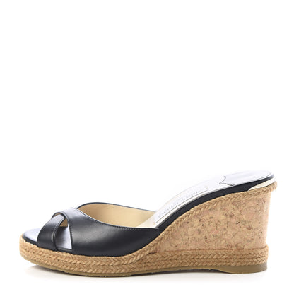 Jimmy Choo Nappa Braid Almer 80 Wedge Sandals 38 Black 1 of 10