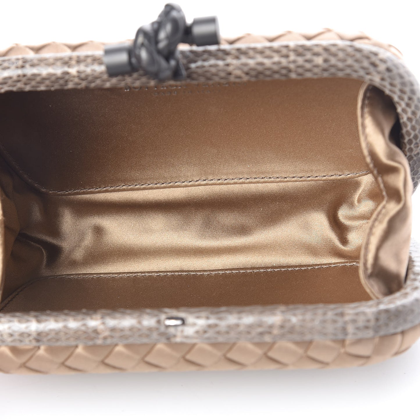 Satin Intreccio Impero Ayers Knot Clutch Camel
