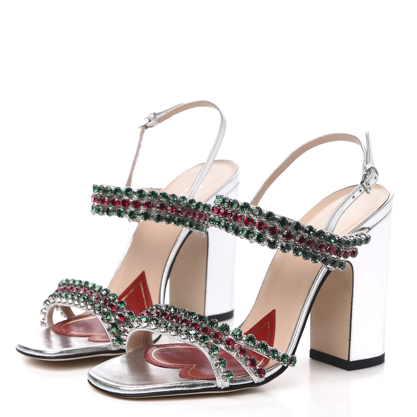 Nappa Silk Crystal Bertie High Heel Sandals 36 Argento