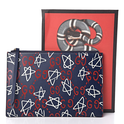 Gucci Calfskin GucciGhost Print Pouch Blue Agata Hibiscus Red 9 of 9