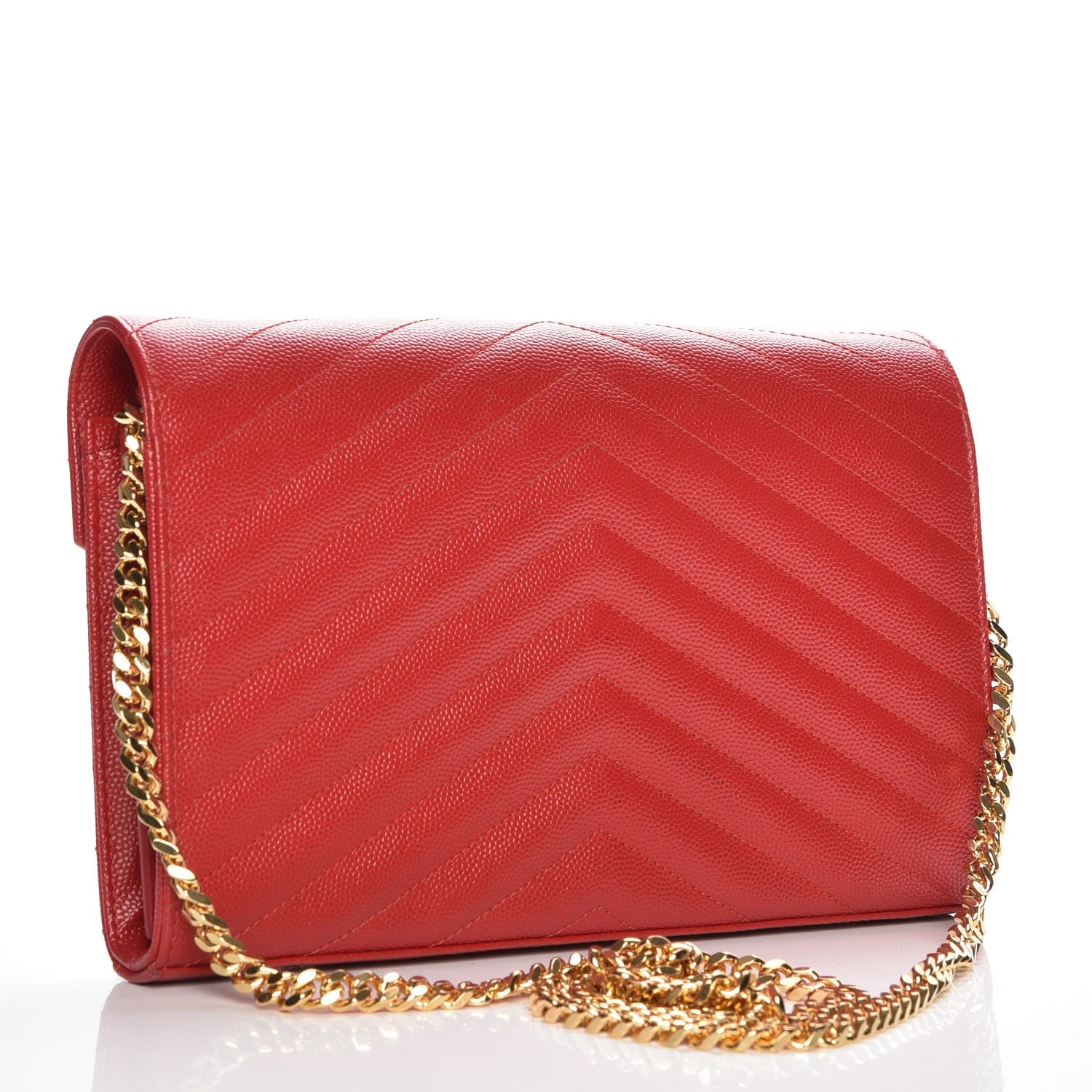Saint Laurent Grain De Poudre Matelasse Chevron Monogram Chain Wallet Red 3 of 7