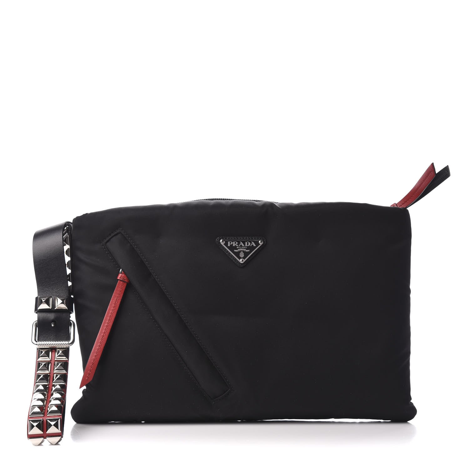 Prada Tessuto Nylon Studded Wristlet Black Fuoco 1 of 8