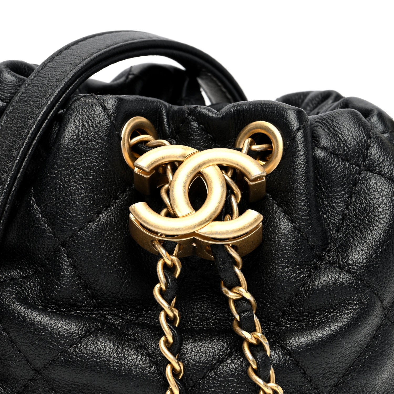 Chanel Calfskin Quilted Pearl Mini About Pearls Drawstring Bucket Bag Black 8 of 10