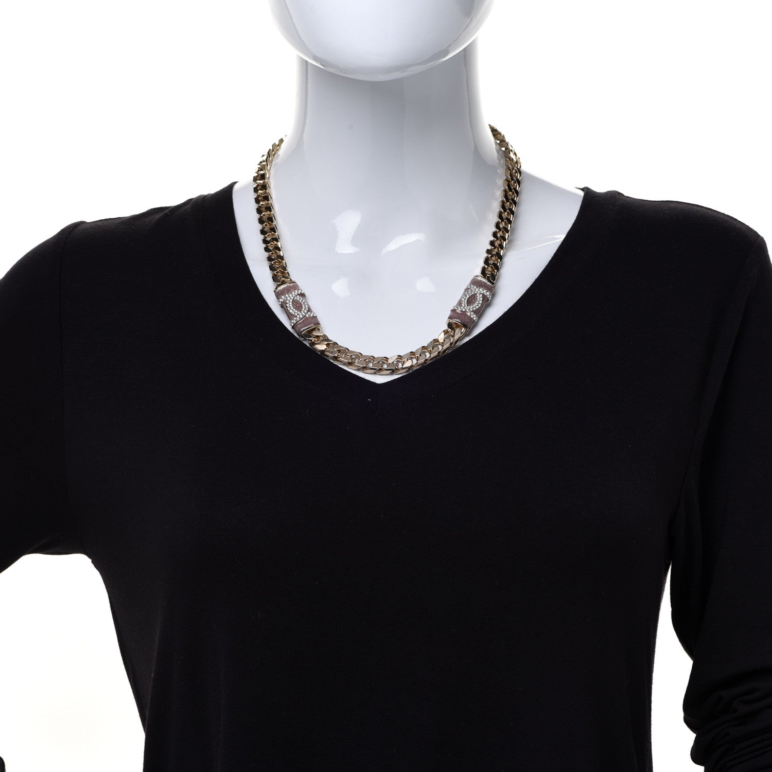 Chanel Crystal Strass CC Necklace Light Gold Pink 2 of 6