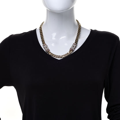 Chanel Crystal Strass CC Necklace Light Gold Pink 2 of 6