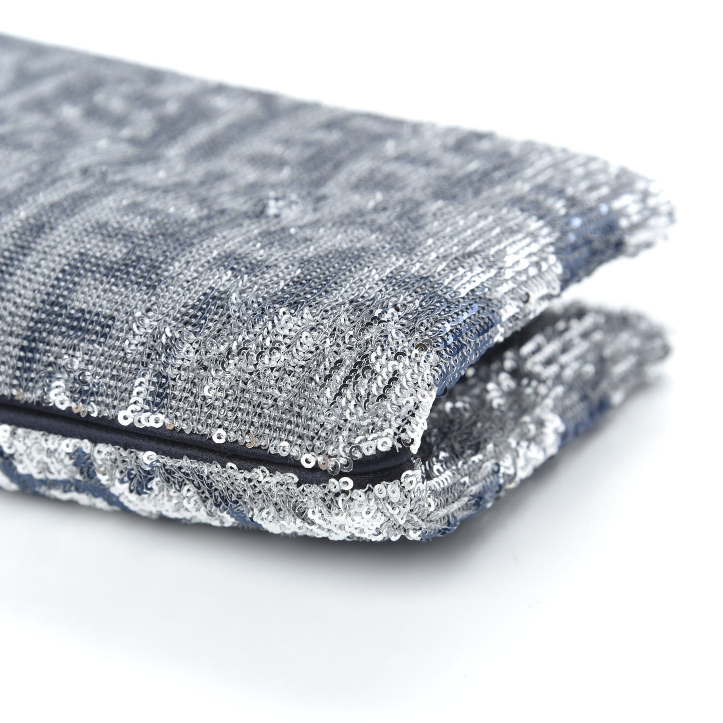 Sequin Satin Embroidered La Pausa Evening Clutch Silver Blue