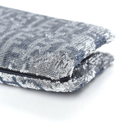 Chanel Sequin Satin Embroidered La Pausa Evening Clutch Silver Blue 9 of 10