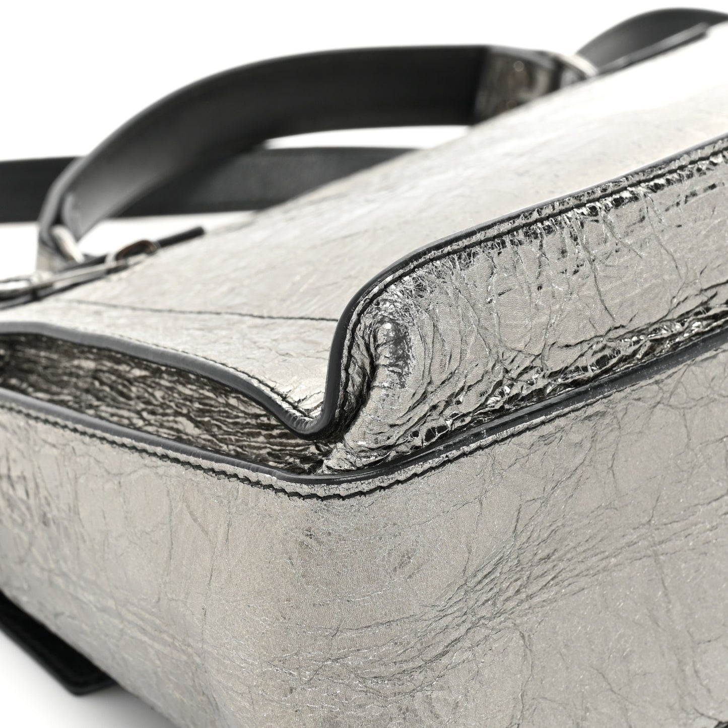 Metallic Paper Lambskin Medium PS1 Plus Zip Satchel Gun Metal