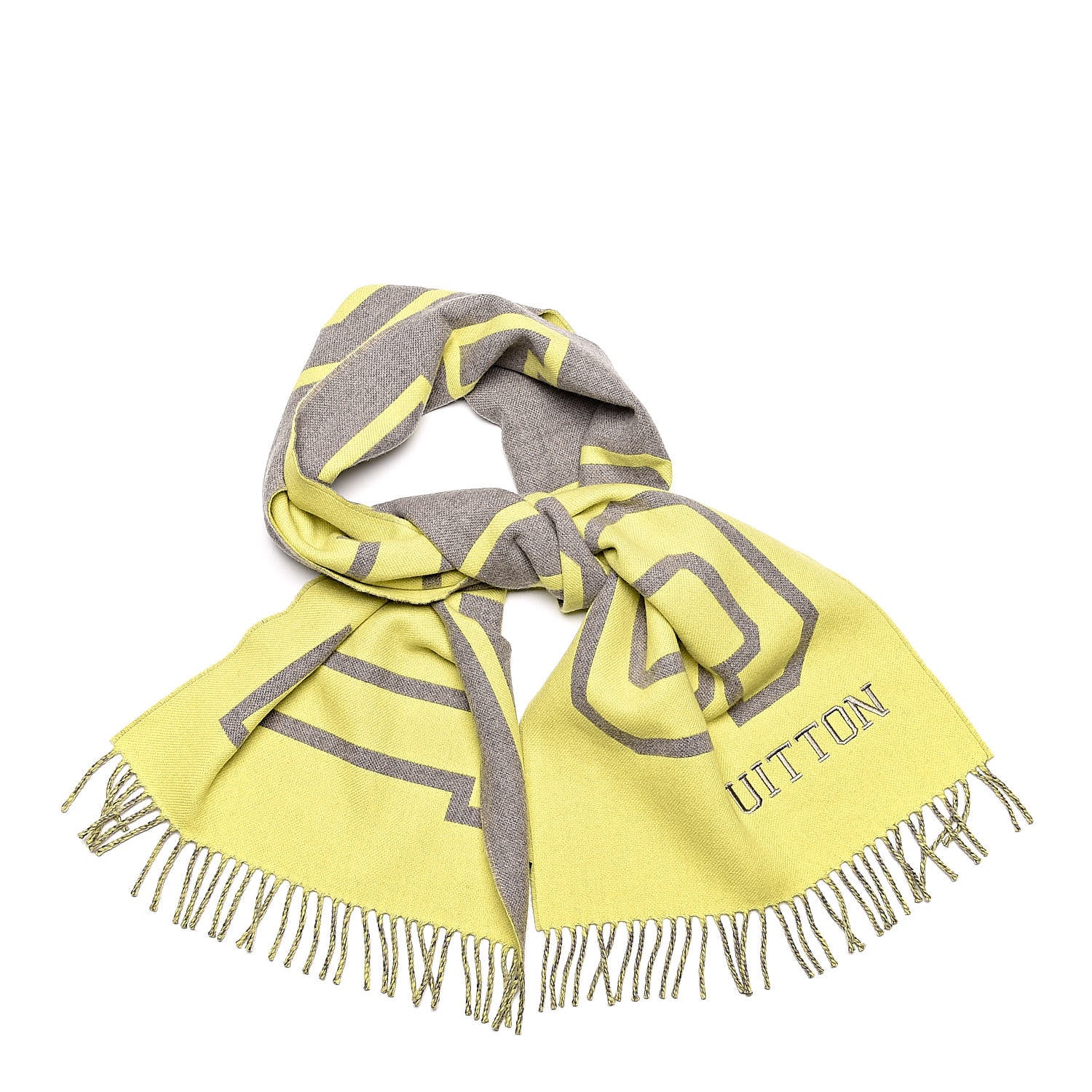 Louis Vuitton Wool Cashmere Fluo Louis City Scarf Yellow Gris 1 of 5