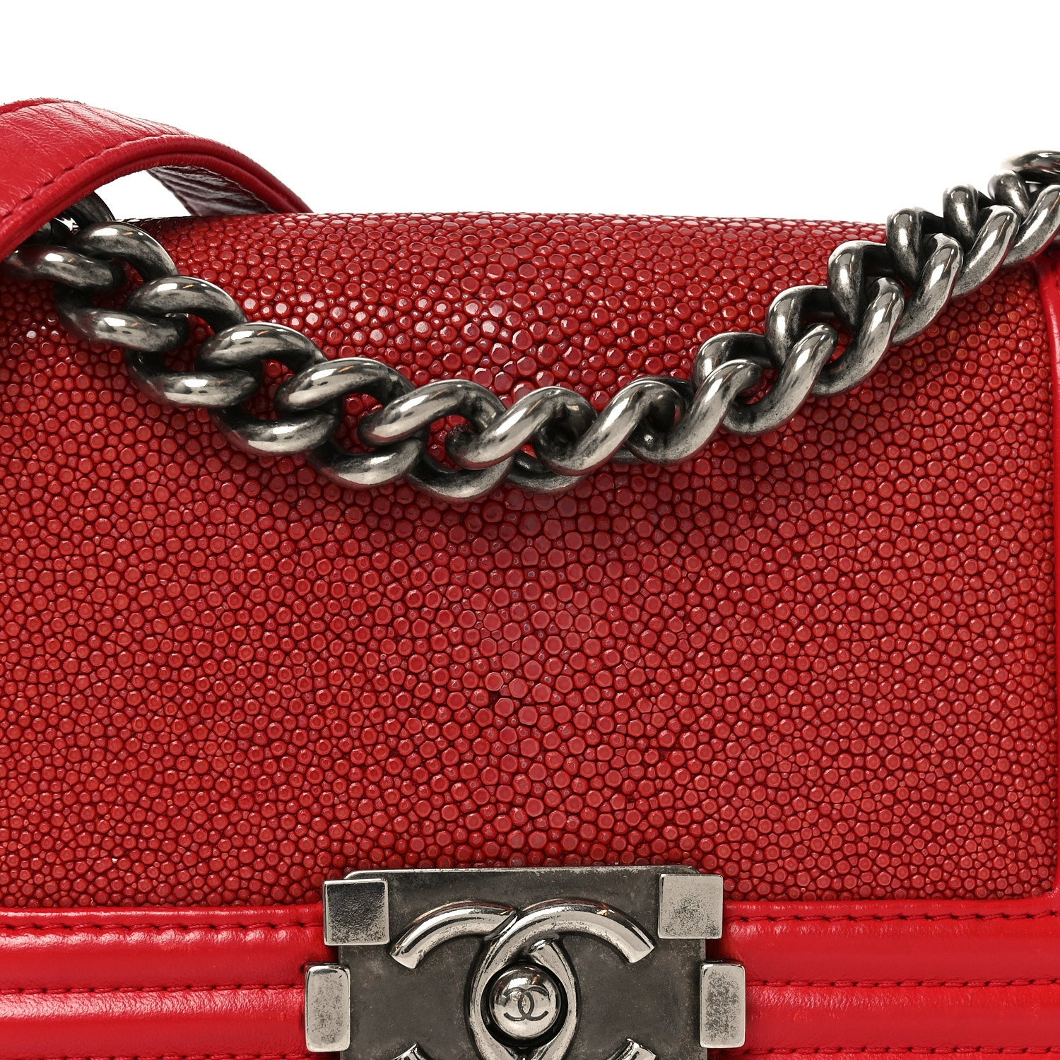 Chanel Galuchat Stingray Small Boy Flap Red 7 of 9