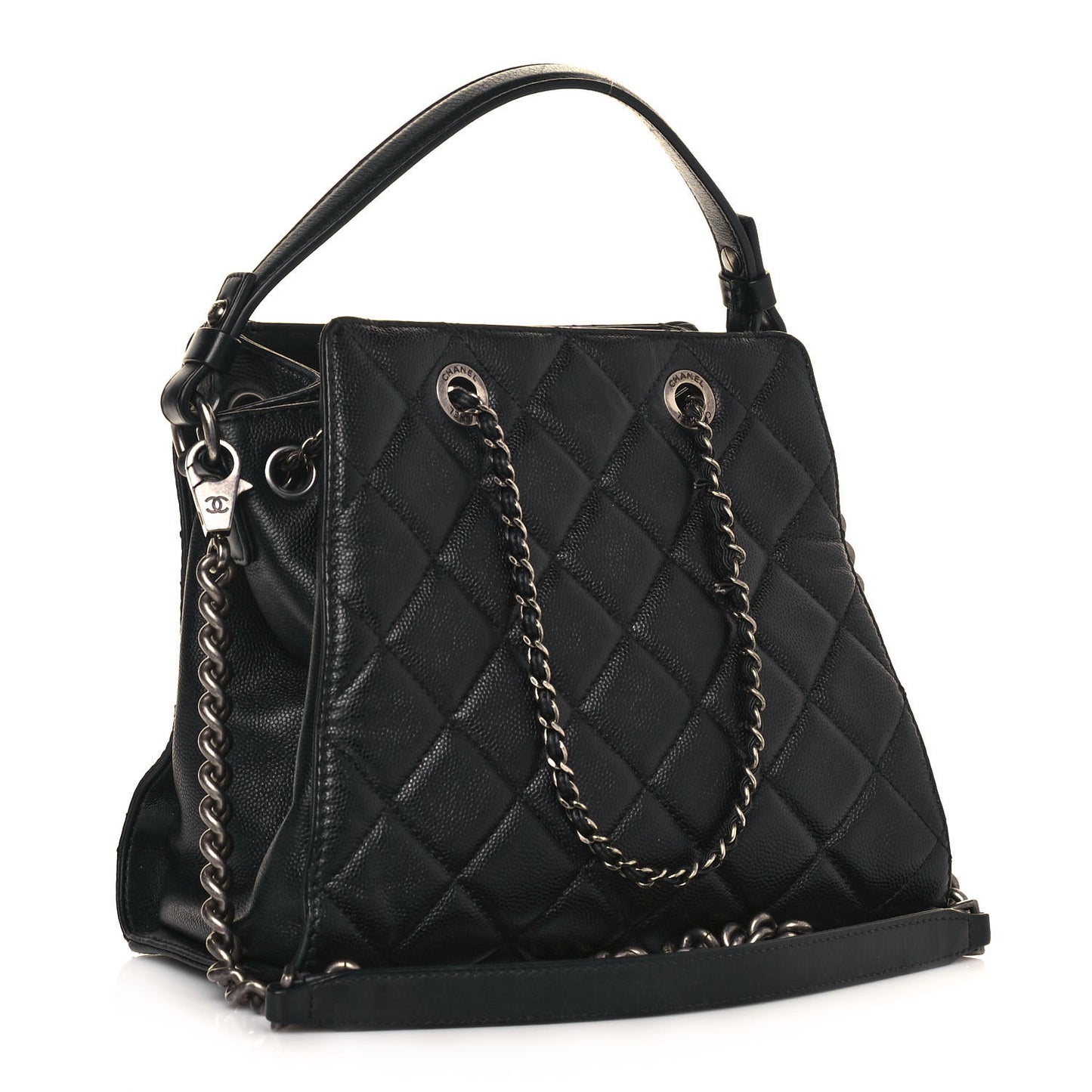 Caviar Quilted Small CC Bucket Bag Black