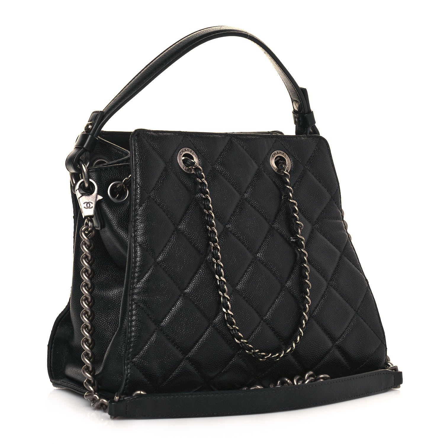 Chanel Caviar Quilted Small CC Bucket Bag Black 2 of 14