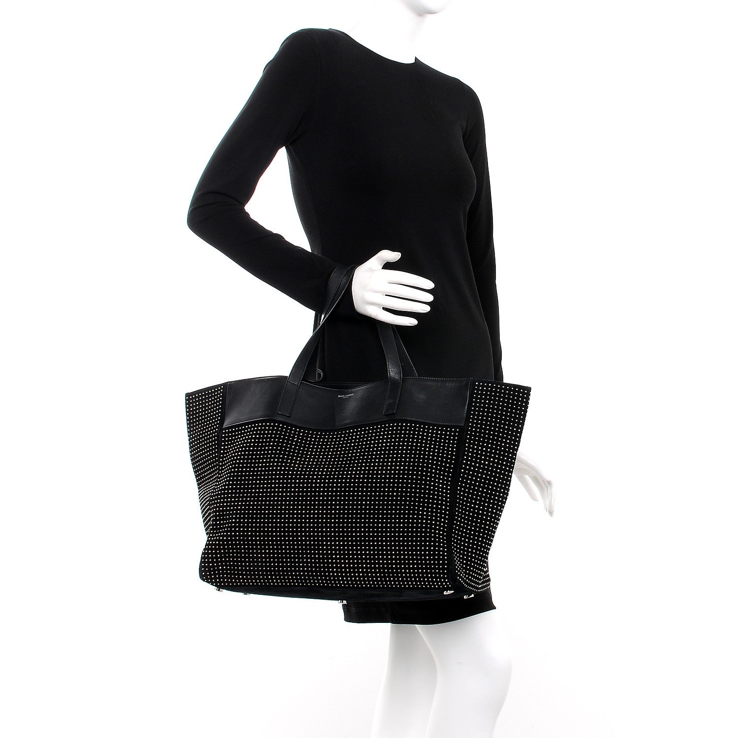 Saint Laurent Calfskin Suede Studded Reversible East West Shopping Tote Black 2 of 11