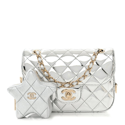 Chanel Mirror Calfskin Metallic Calfskin Quilted Hollywood Boulevard Mini Flap With Star Coin Purse Silver 1 of 12