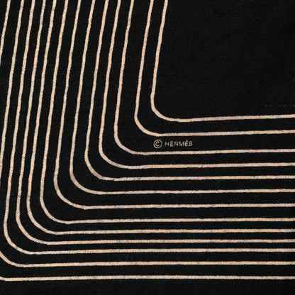 Hermes Cashmere Silk Pegase Paysage Shawl 140 Black Beige 4 of 6