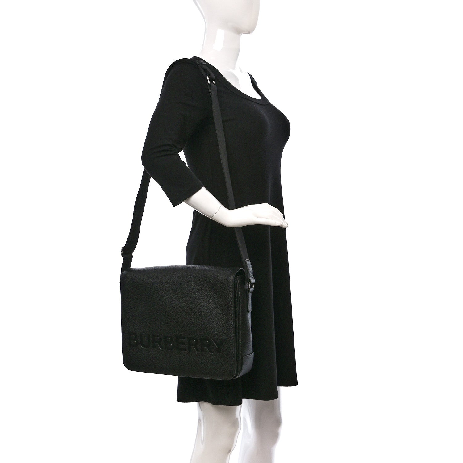 Burberry Grainy Calfskin Embossed Bruno Messenger Black 2 of 8
