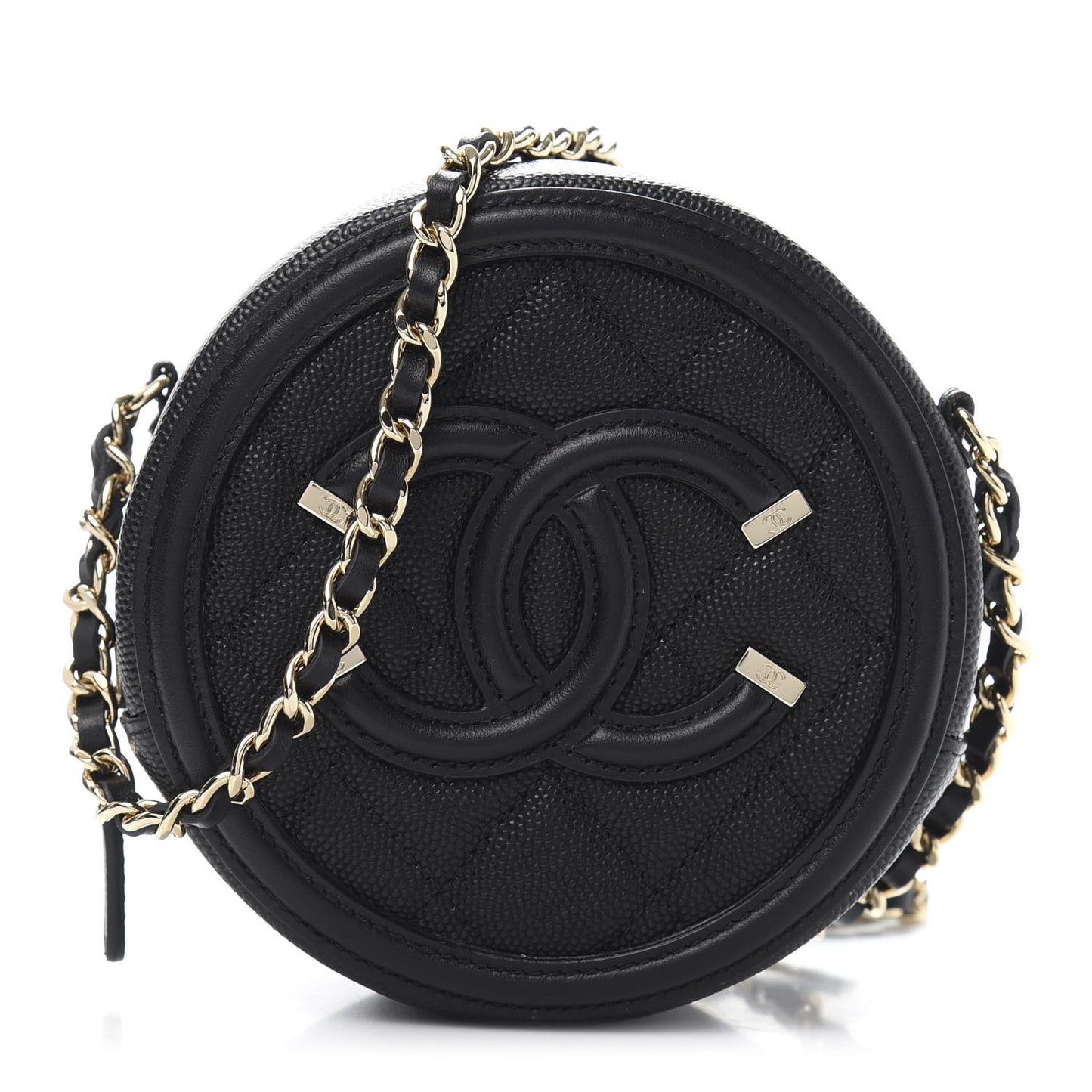 Caviar Quilted Round Filigree Crossbody Black