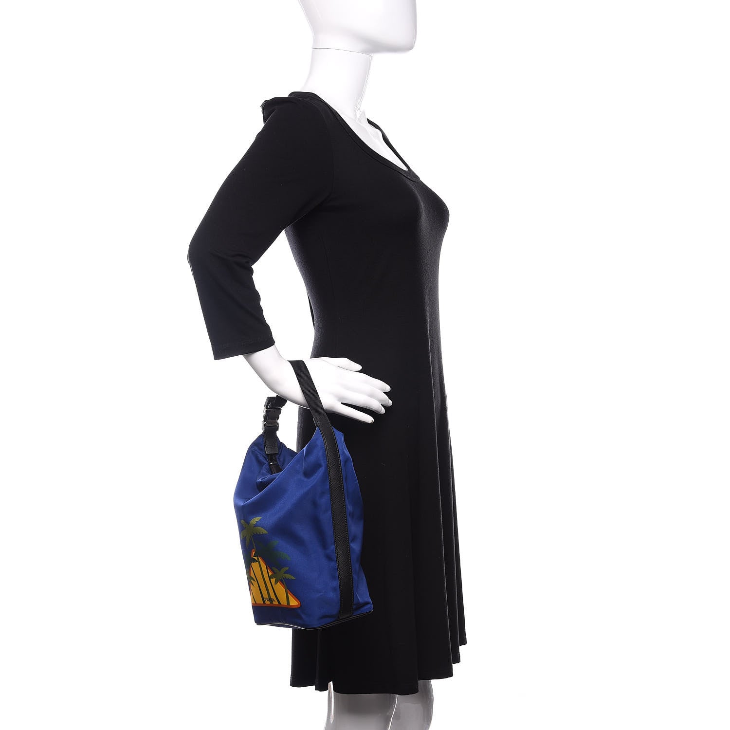 Prada Tessuto Nylon Palm Tree Print Bucket Bag Bluette 2 of 8