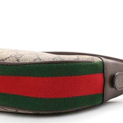 Gucci GG Supreme Monogram Textured Calfskin Web Mini Ophidia Half Moon Hobo Beige Ebony New Acero 8 of 9