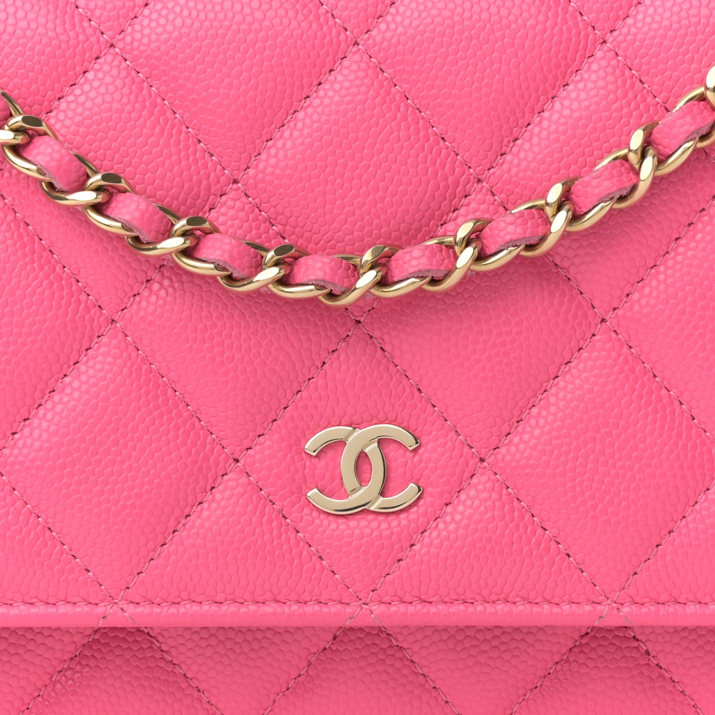 Caviar Quilted Wallet on Chain WOC Rose