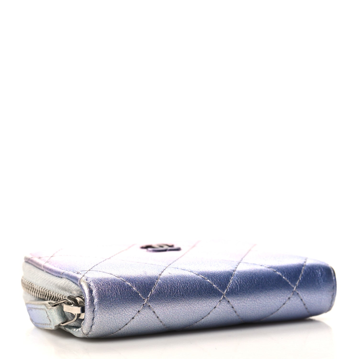 Chanel Iridescent Calfskin Quilted Zip Coin Purse Wallet Light Blue 4 of 9