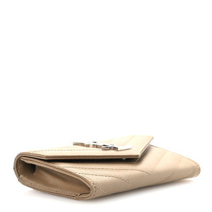 Saint Laurent Grain De Poudre Matelasse Chevron Small Monogram Envelope Wallet Dark Beige 4 of 9