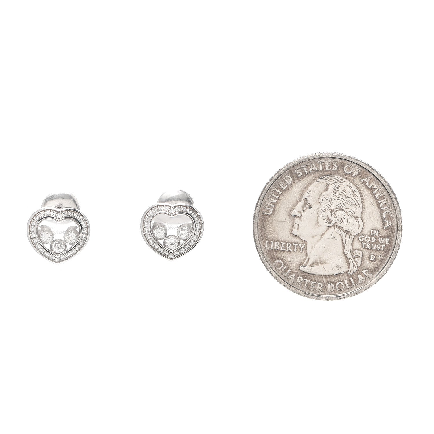 Chopard 18K White Gold Diamond 3 Floating Happy Diamonds Heart Earrings 2 of 4