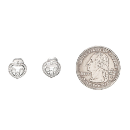 Chopard 18K White Gold Diamond 3 Floating Happy Diamonds Heart Earrings 2 of 4