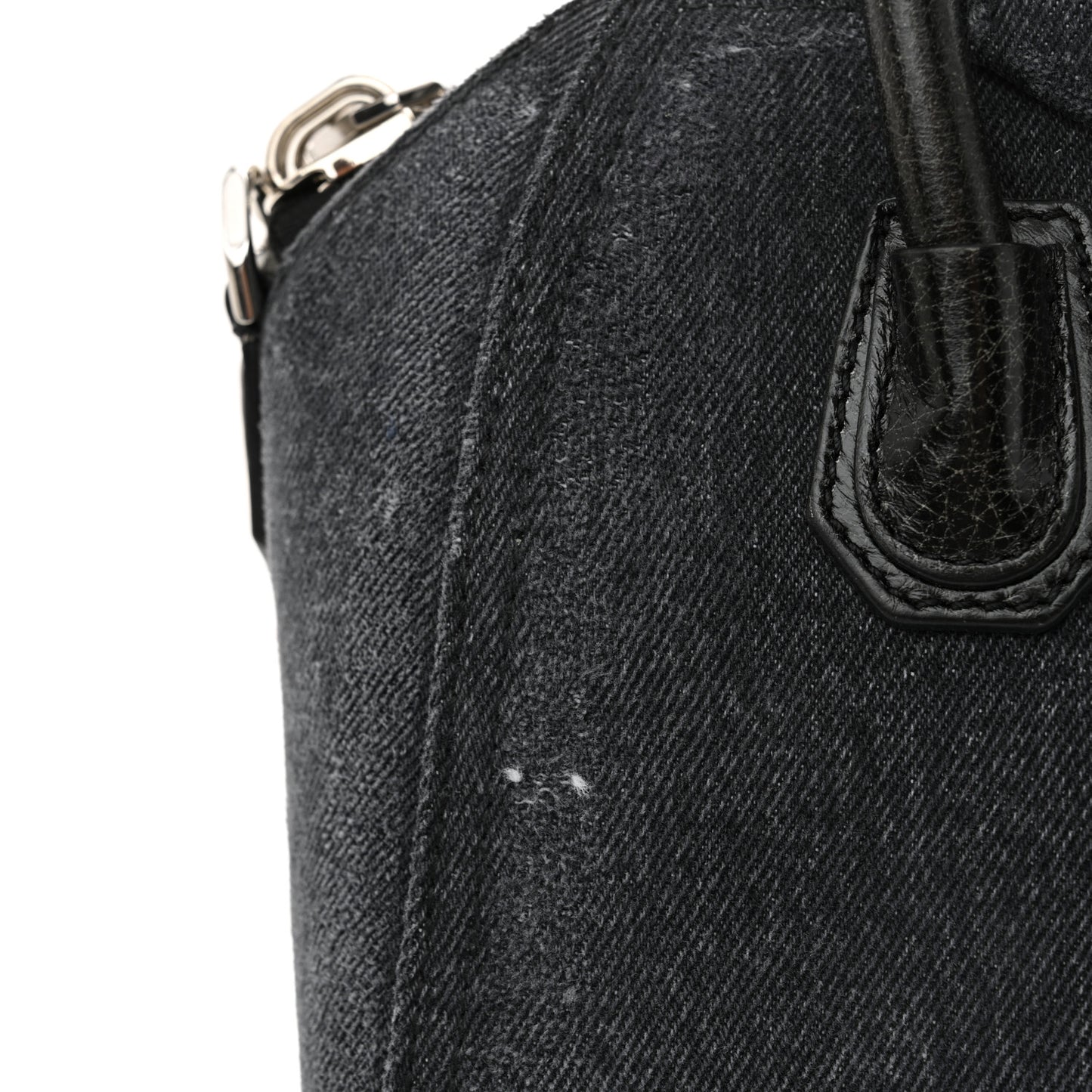 Washed Denim Mini Antigona Shoulder Bag Black