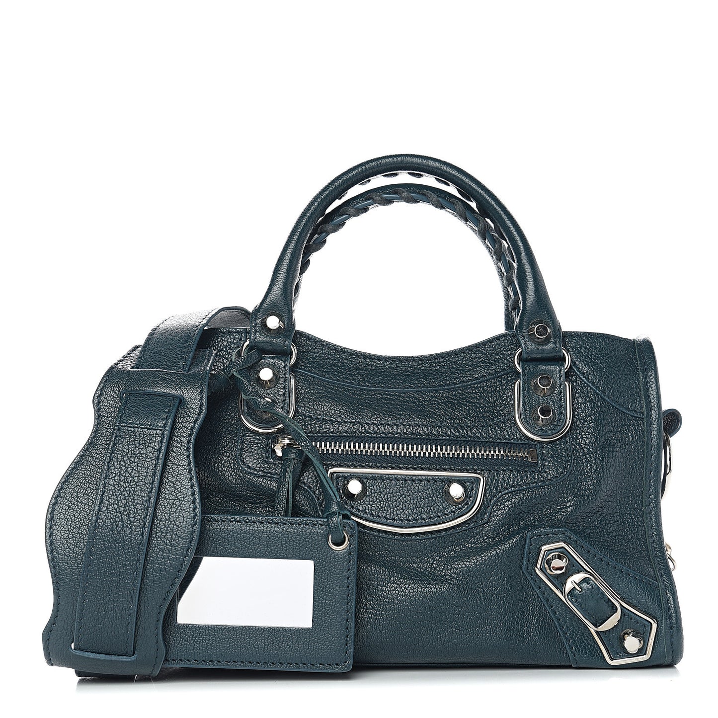 Chevre Silver Metallic Edge Hardware Mini City Bleu Paon